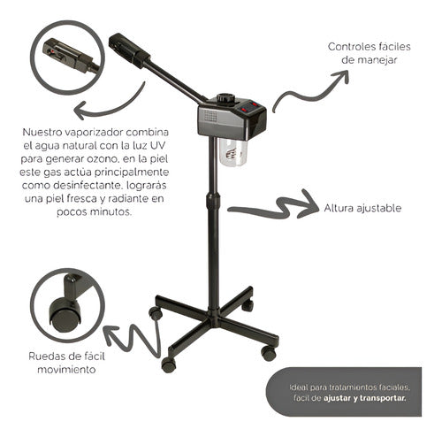Vaporizador Facial Profesional Cosmetologia Ozono Negro Negro