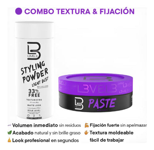 Polvo Texturizador Blanco Level 3 + Cera Paste Morada Level3