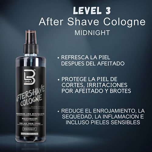 Level 3 aftershave colonia barber midnight post afeitado 400