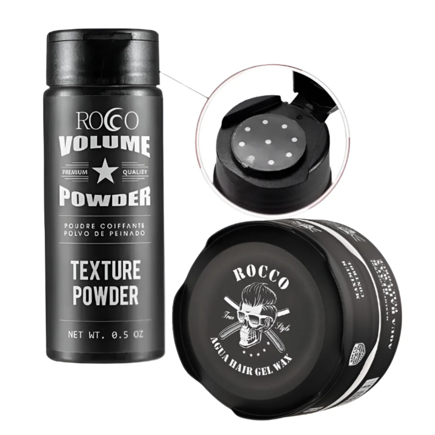 Cera Rocco Aqua Hair Wax Black + Polvo Rocco Texturizante