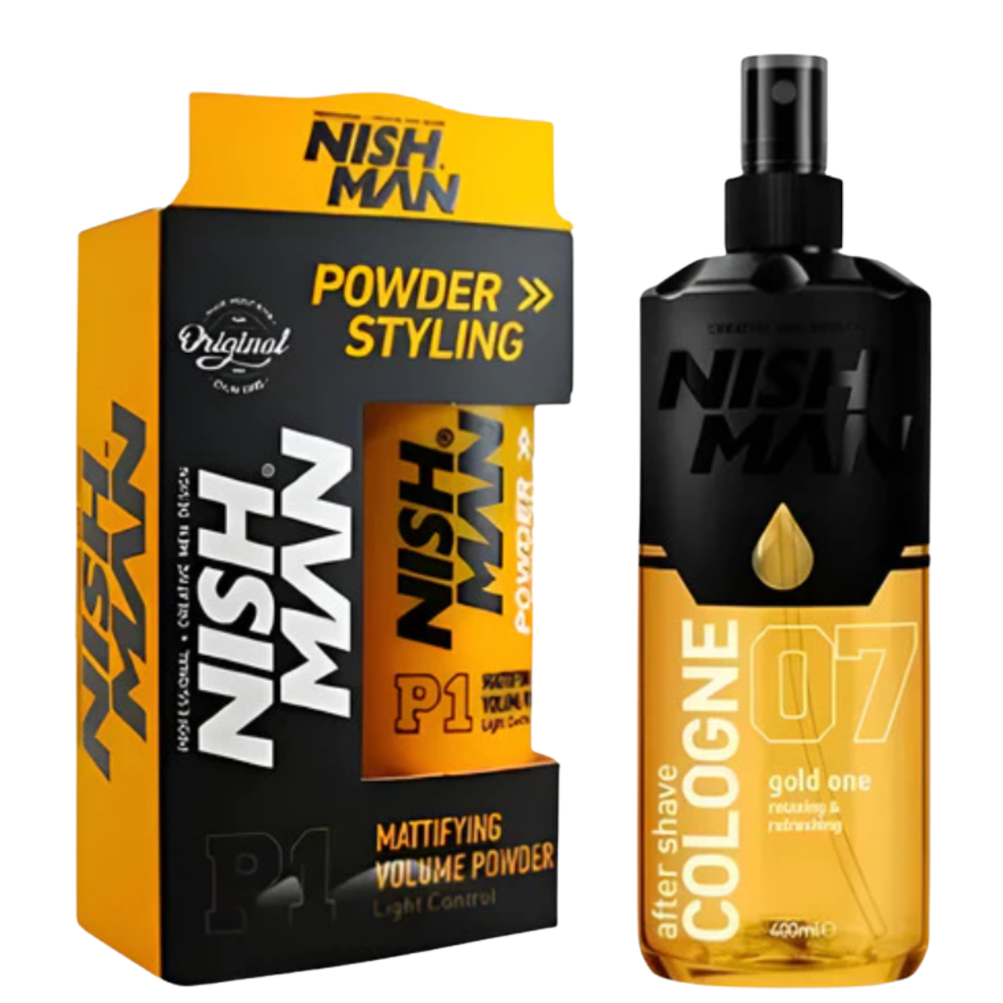 Polvo texturizador nishman P1 + colonia after shave 07 Gold