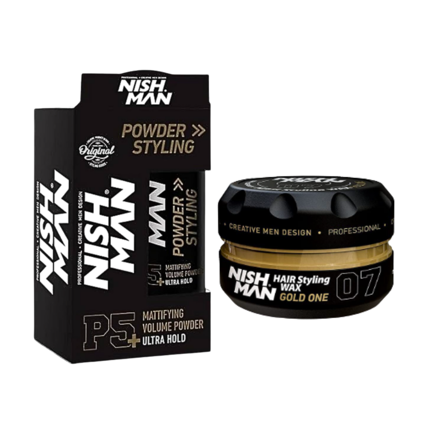 Polvo Texturizador Nishman Matte P5 + Cera Hair Wax Nishman 07 Gold One