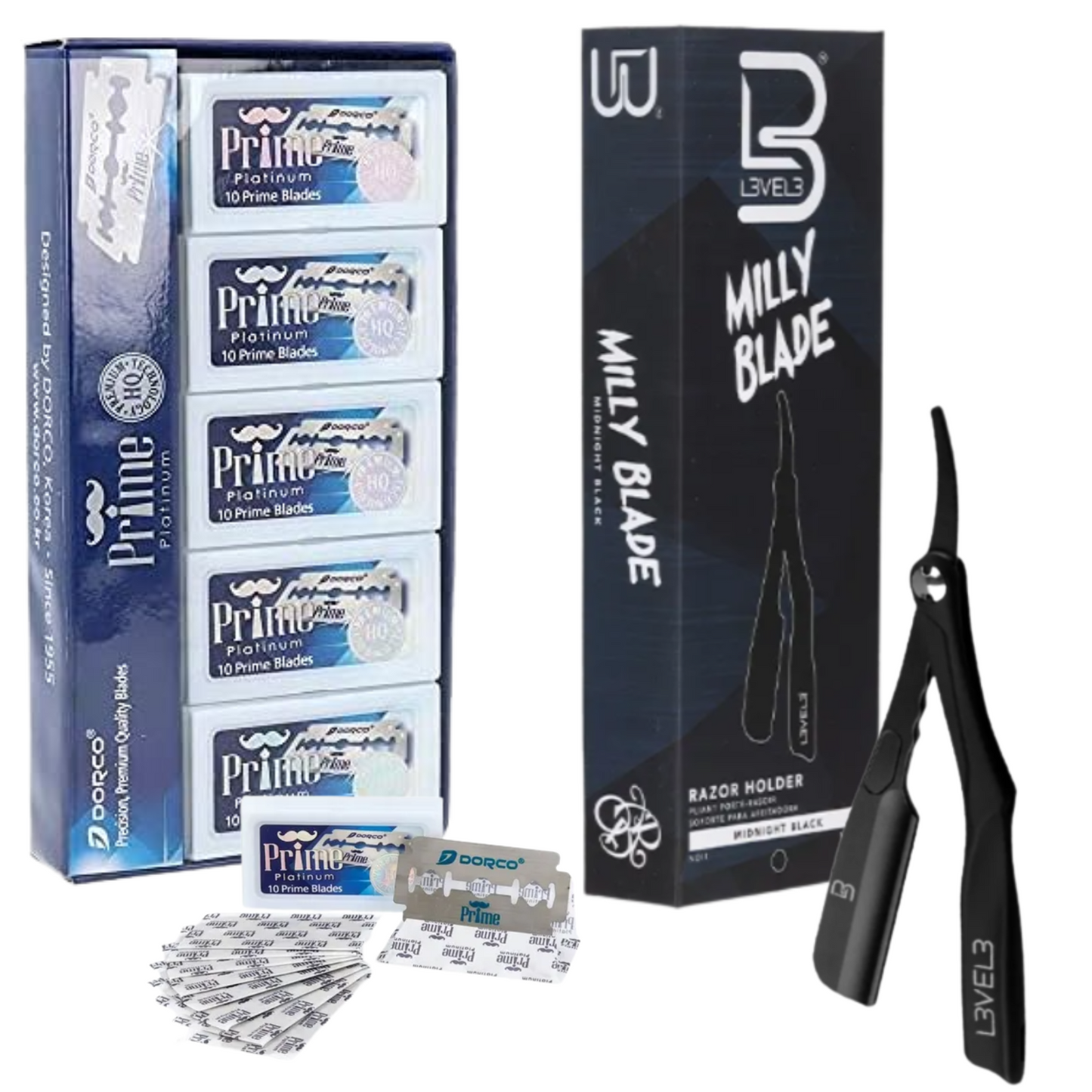 Porta Navaja Profesional Milly Blade Level 3 + 100 Hojillas De Afeitar Dorco Prime Display