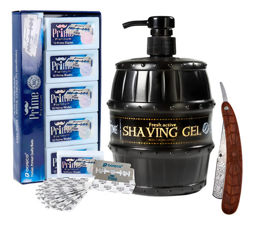Porta navaja + shaving gel barbertime + display dorco 100hoj