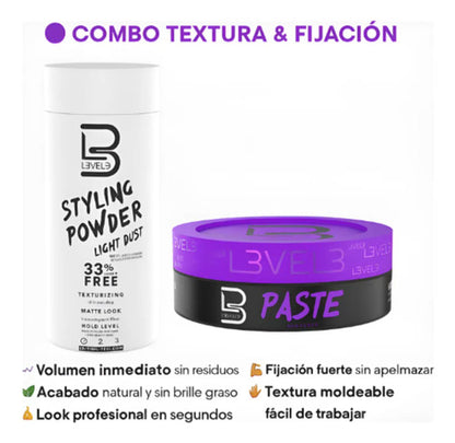 Polvo Texturizador Blanco Level 3 + Cera Paste Morada Level3