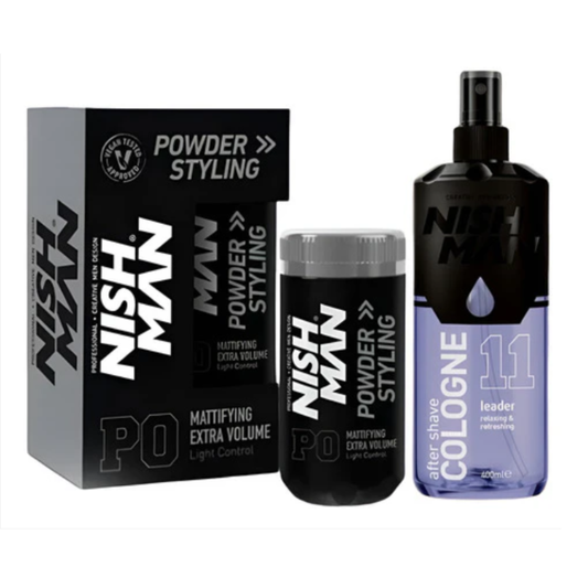 Polvo texturizador nishman P0 + colonia after shave 11 leader