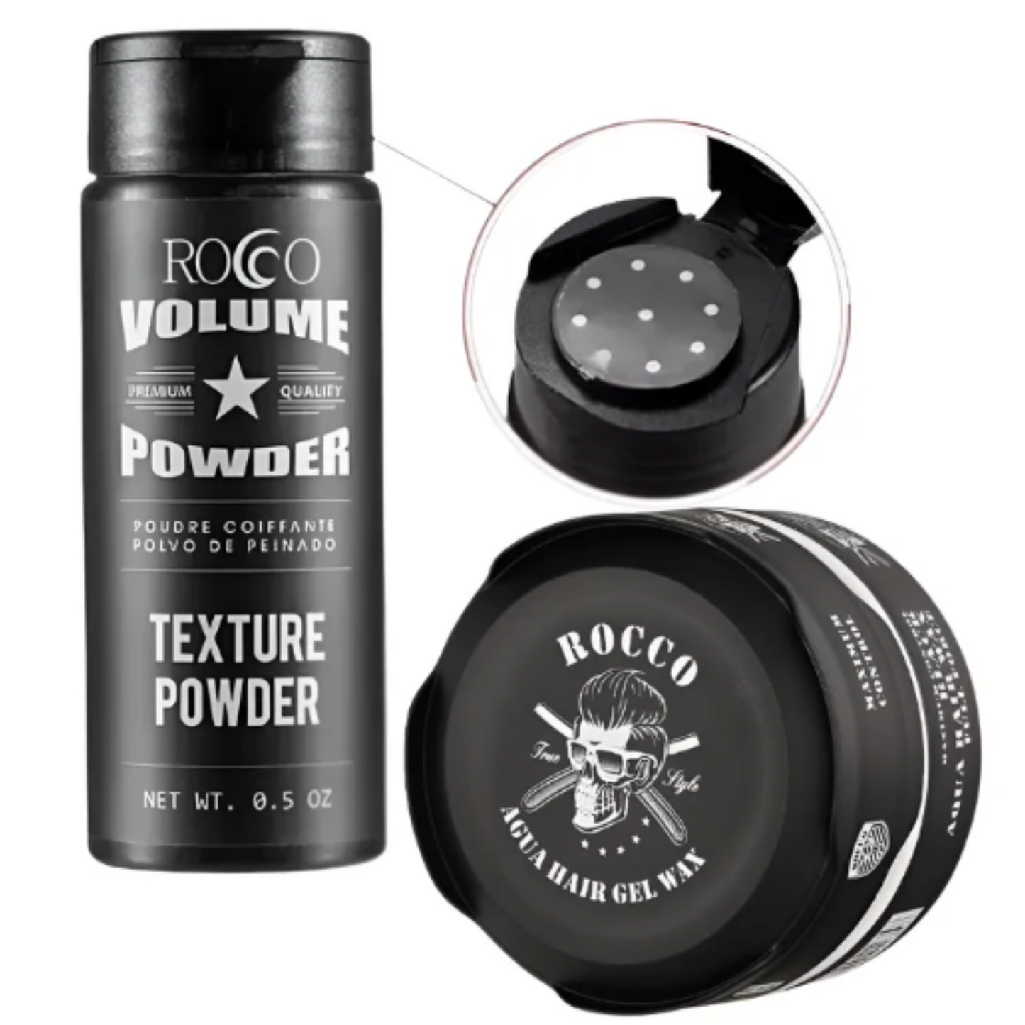 Cera Rocco Aqua Hair Wax Black + Polvo Rocco Texturizante