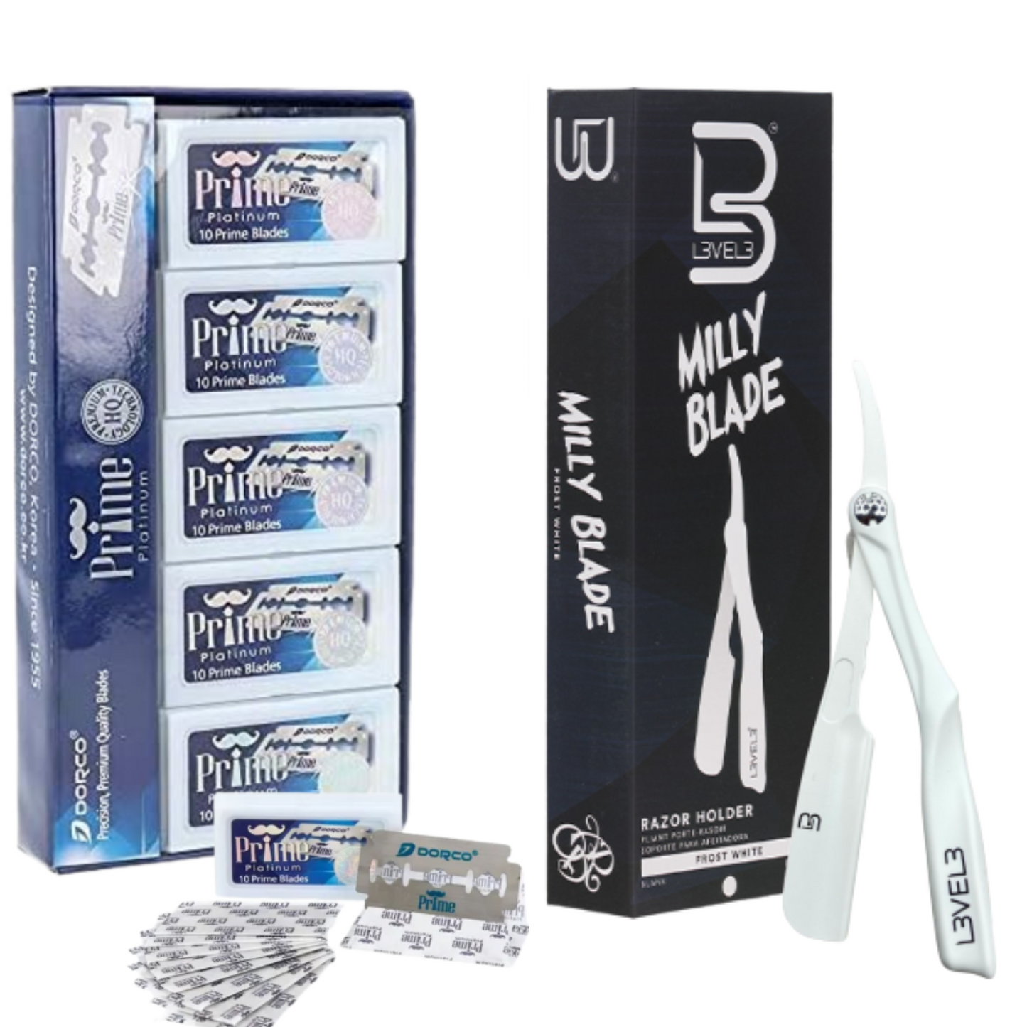 Porta Navaja Profesional Milly Blade Level 3 + 100 Hojillas De Afeitar Dorco Prime Display